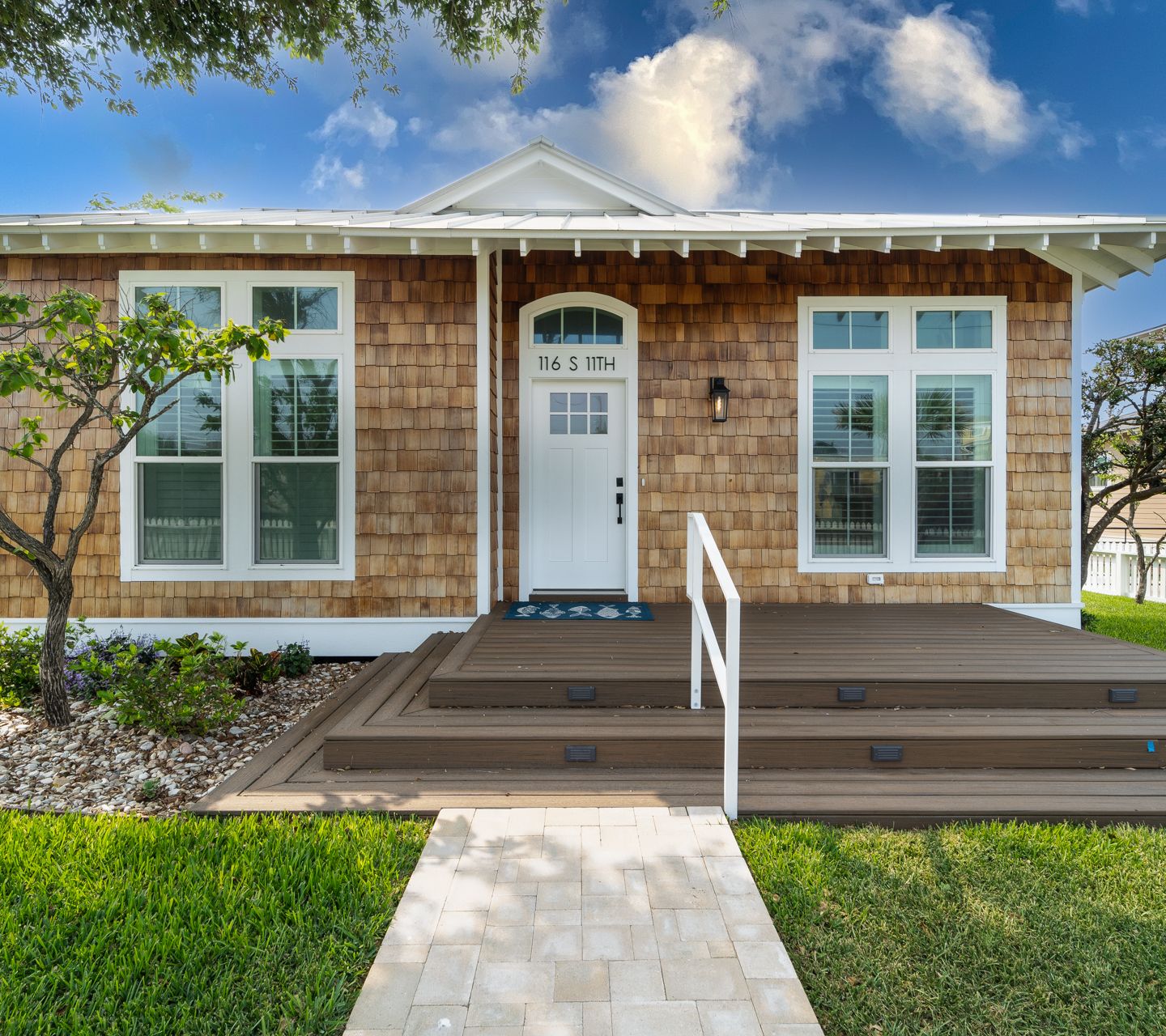 A photo of a home with cedar shingle siding.
